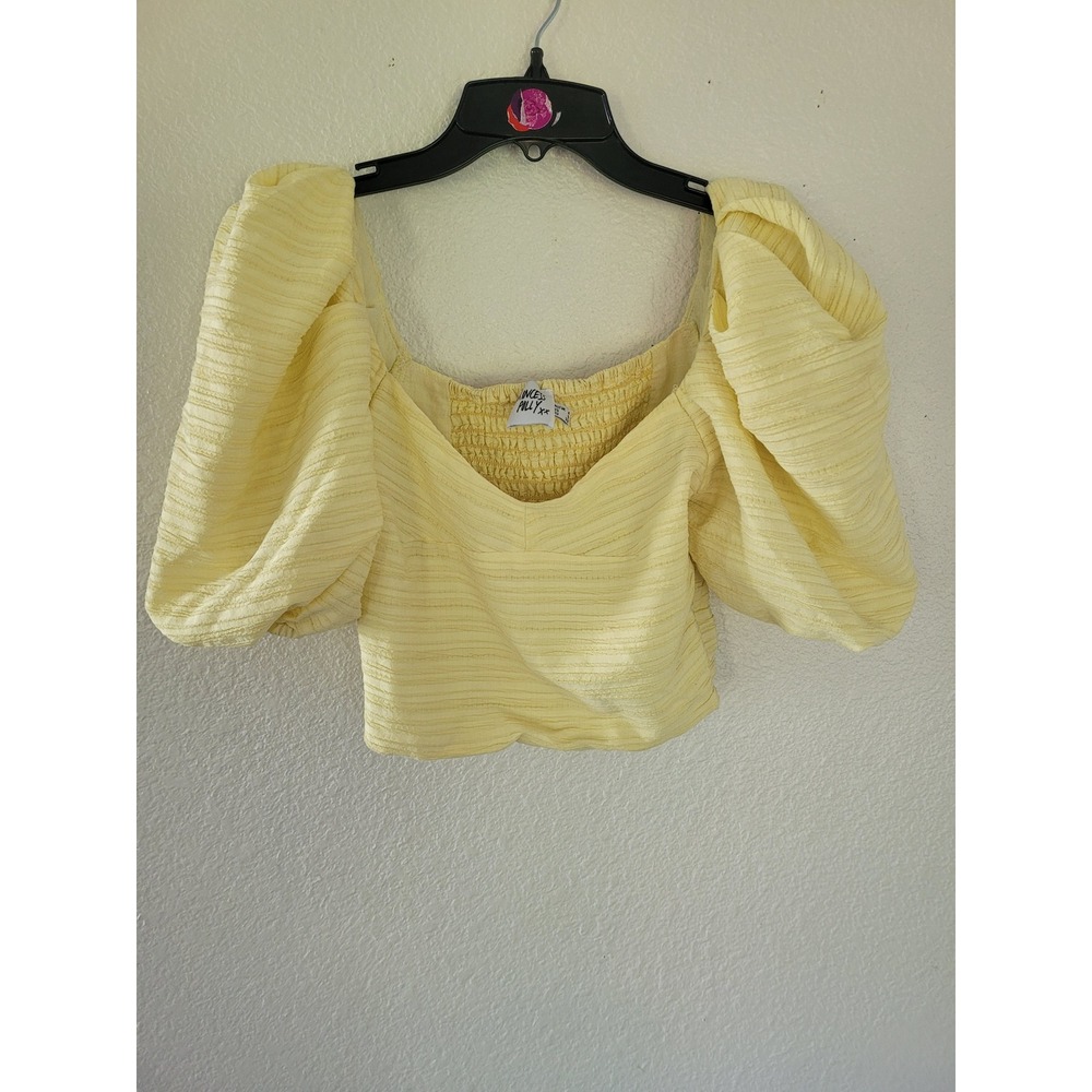 Princess Polly Yellow Puff Sleeve Crop Top Smocked Back Sweetheart Neck US 0 #20
